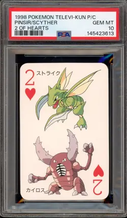 Pokemon Pinsir/Scyther 2 of Hearts Televi-Kun Playing Cards PSA 10 Gem Mint - Image 1