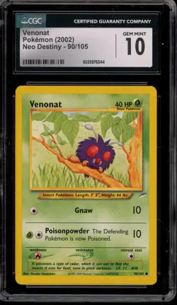 Pokemon Venonat Neo Destiny Unlimited #90 CGC 10 Gem Mint - Image 1