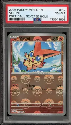 Pokemon Victini Black Bolt Poke Ball Reverse Holo #012 PSA 8 - Image 1
