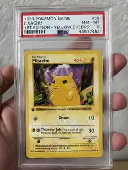 Pikachu 1st Edition Yellow Cheeks PSA 8 1999 Pokemon Base Set Shadowless #58 - Image 1