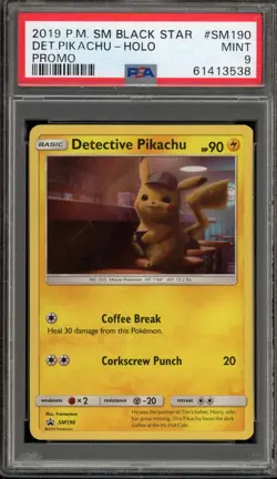 Pokemon Detective Pikachu Black Star Holo Promo SM190 PSA 9 Mint - Image 1