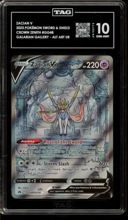 Pokemon Zacian V Crown Zenith Galarian Gallery Full Art #GG48 TAG 10 Gem Mint - Image 1