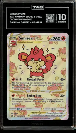 Pokemon Simisear VSTAR Crown Zenith Galarian Gallery Full Art #GG37 TAG 10 - Image 1