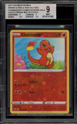 Pokemon Charmander Kanto Friends Mini Tin 5 Pk. Cosmos Reverse Holo #023 BGS 9 - Image 1