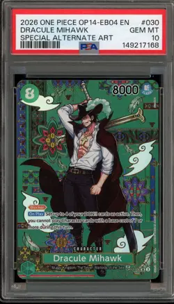 One Piece CCG Dracule Mihawk EB04 Special Alternate Art OP12-030 PSA 10 Gem Mint - Image 1