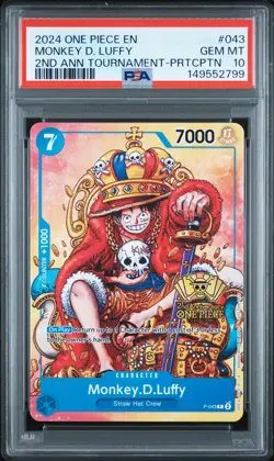 2024 ONE PIECE #043 2ND ANNIVERSARY TOURNAMENT STAMP PROMO MONKEY D LUFFY PSA 10 - Image 1