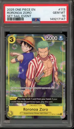 One Piece CCG Roronoa Zoro Set Sail Event OP10-113 PSA 10 Gem Mint - Image 1