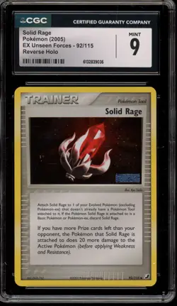 Pokemon Solid Rage EX Unseen Forces Reverse Holo #92 CGC 9 Mint - Image 1