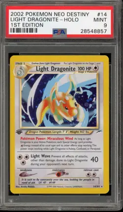 Pokemon Light Dragonite Neo Destiny 1st Edition Holo Rare #14 PSA 9 Mint - Image 1