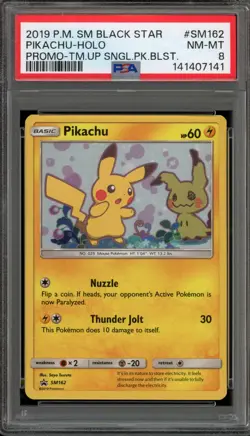 Pokemon Pikachu Team Up Blister Pk. Black Star Holo Promo SM162 PSA 8 - Image 1