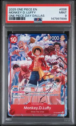 2025 ONE PIECE MONKEY D LUFFY ONE PIECE DAY DALLAS PROMO ST10-006 PSA 9 - Image 1