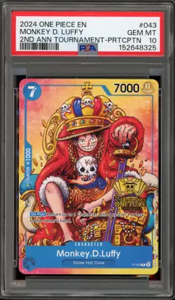 One Piece CCG Monkey.D.Luffy 2nd Ann Tournament Participation P-043 PSA 10 - Image 1