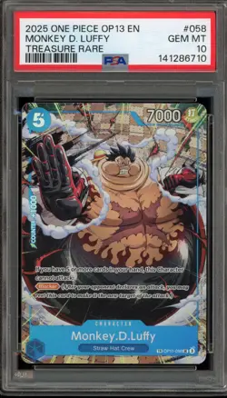 One Piece CCG Monkey.D.Luffy Treasure Rare OP11-058 PSA 10 Gem Mint - Image 1