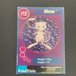 Mew #151 Pokemon TCG Burger King Promo PokeTrivia Trading Card Vintage - Image 1