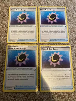 Moon & Sun Badge 151/203 - Playset of 4 Pokemon Evolving Skies Mint Pack Fresh - Image 1