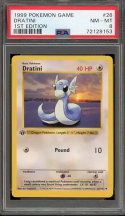 Pokemon Dratini Base Set Shadowless 1st Edition #26 PSA 8 - Image 1