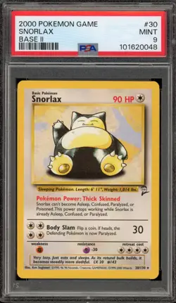 Pokemon Snorlax Base Set 2 Rare #30 PSA 9 Mint - Image 1