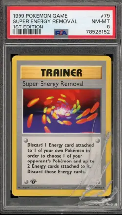 Pokemon Super Energy Removal Base Set 1st Edition Rare #79 DAMAGED SLAB PSA 8 - Image 1