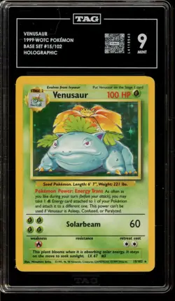 Pokemon Venusaur Base Set Unlimited Holo Rare #15 TAG 9 Mint - Image 1