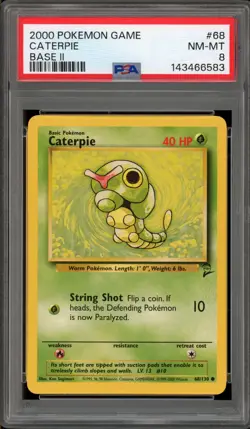 Pokemon Caterpie Base Set 2 #68 PSA 8 - Image 1