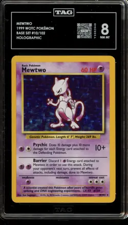 Pokemon Mewtwo Base Set Unlimited Holo Rare #10 TAG 8 - Image 1