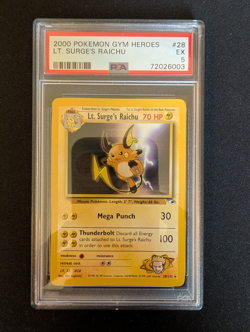 2000 Pokemon Lt. Surge's Raichu #28 Gym Heroes PSA 5 - Image 1