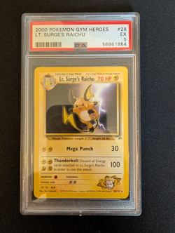 2000 Pokemon Lt. Surge's Raichu #28 Gym Heroes PSA 5 - Image 1