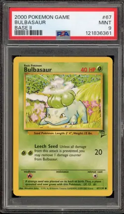 Pokemon Bulbasaur Base Set 2 #67 PSA 9 Mint - Image 1