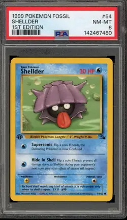 Pokemon Shellder Fossil 1st Edition #54 PSA 8 - Image 1