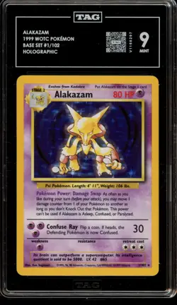 Pokemon Alakazam Base Set Unlimited Holo Rare #1 TAG 9 Mint - Image 1