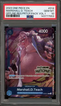 One Piece CCG Marshall.D.Teach Offline Regional Partic. Pk. ST03-014 PSA 10 - Image 1
