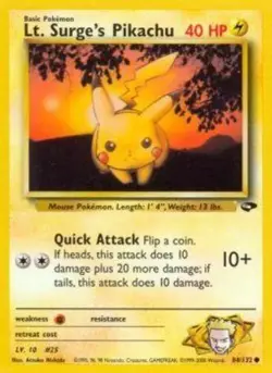 1x Lt. Surge's Pikachu - 84/132 - Common - Unlimited Edition NM-Mint Pokemon G1 - Image 1