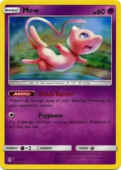 1x Mew - 76/214 - Holo Rare Lightly Played Pokemon SM10 - Unbroken Bonds - Image 1