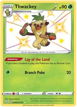 1x Thwackey - SV005/SV122 - Shiny Holo Rare Lightly Played Pokemon SWSH04.5 - Sh - Image 1