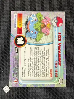 Venusaur #03 - 1999 Topps Pokemon Card Holo Foil Black Logo NM - Image 2