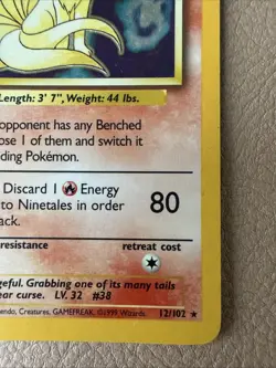 Ninetales 12/102 Holo Base Set 1999 WOTC Pokemon Card - Image 4