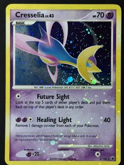 CRESSELIA HOLO POKEMON CARD 2/100 MAJESTIC DAWN SWIRL HOLO MAJOR BLEED ERROR NM- - Image 2