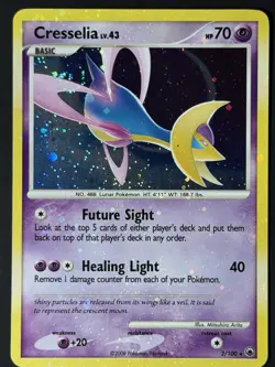 CRESSELIA HOLO POKEMON CARD 2/100 MAJESTIC DAWN SWIRL HOLO MAJOR BLEED ERROR NM- - Image 5