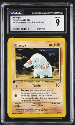 2000 Pokemon Neo Genesis 1st Edition Phanpy CGC 9 Mint - Image 1