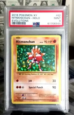 2016 Pokemon XY Evolutions Hitmonchan 62/108 Holo Foil PSA 9 MINT MT - Image 1
