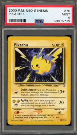 Pokemon Pikachu Neo Genesis Unlimited #70 PSA 9 Mint - Image 1
