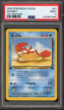 Pokemon Krabby Fossil 1st Edition #51 PSA 9 Mint - Image 1
