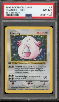Pokemon Chansey Base Set Shadowless 1st Edition Holo Rare #3 PSA 8 - Image 1