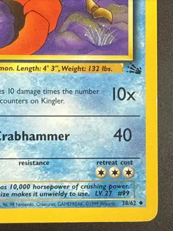 Pokemon TCG - Kingler 38/62 Lightly Played Uncommon Fossil 1st Edition - Image 4