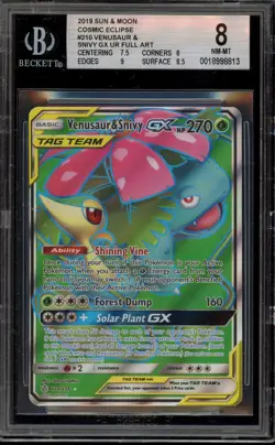Pokemon Venusaur & Snivy GX Cosmic Eclipse Full Art #210 BGS 8 - Image 1