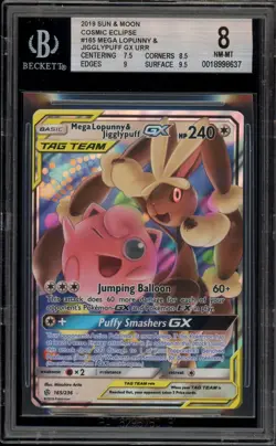 Pokemon Mega Lopunny & Jigglypuff GX Cosmic Eclipse Holo Ultra Rare #165 BGS 8 - Image 1