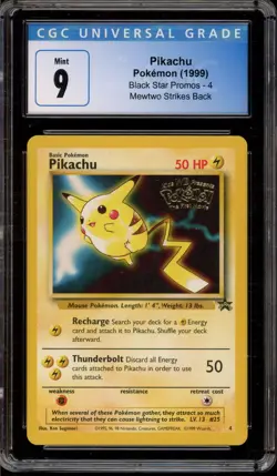 Pokemon Pikachu WB Mewtwo Strikes Back Movie Black Star Promo #4 CGC 9 Mint - Image 1
