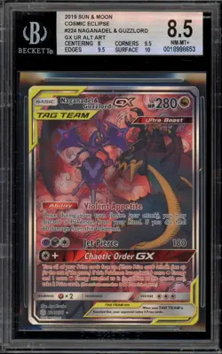 Pokemon Naganadel & Guzzlord GX Cosmic Eclipse Full Alt Art #224 BGS 8.5 - Image 1