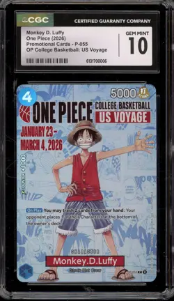 One Piece CCG Monkey.D.Luffy College Basketball Voyage Promo P-055 CGC 10 - Image 1