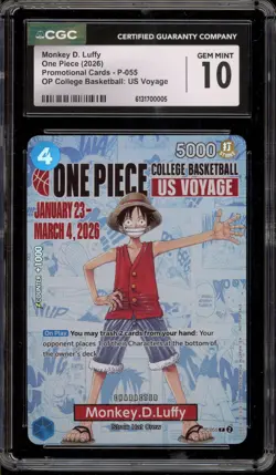 One Piece CCG Monkey.D.Luffy College Basketball Voyage Promo P-055 CGC 10 - Image 1